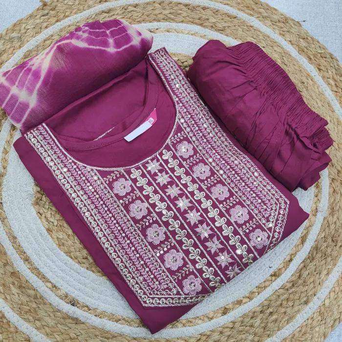 Premium Rayon Straight Top Bottom Dupatta Set | TS3375